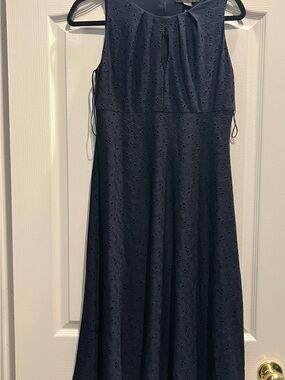 Maggy London Navy Eyelet A-Line Midi Dress
